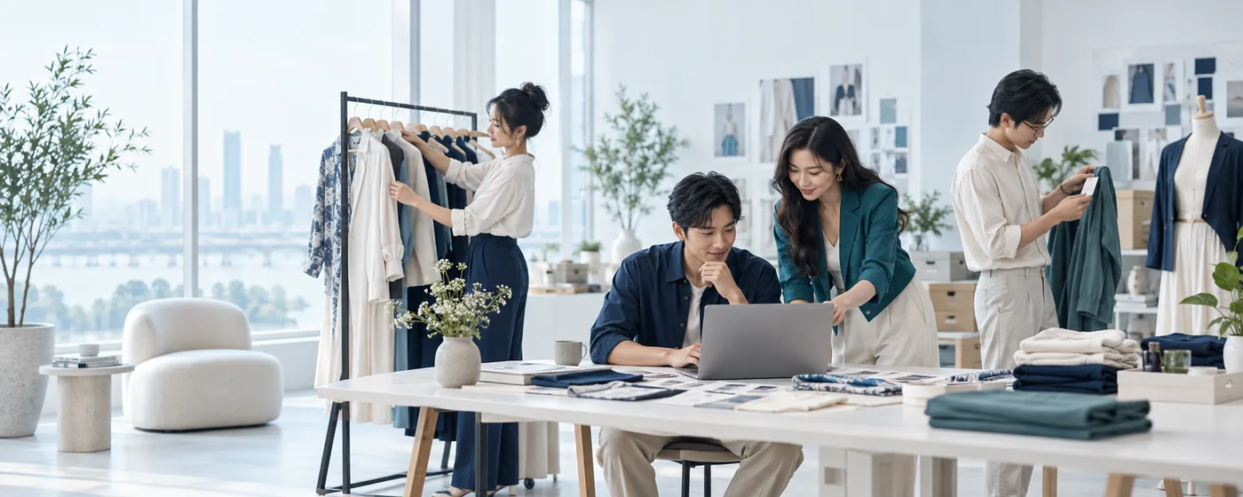 Đội ngũ thương hiệu thời trang chuẩn bị bộ sưu tập và tài sản quảng cáo