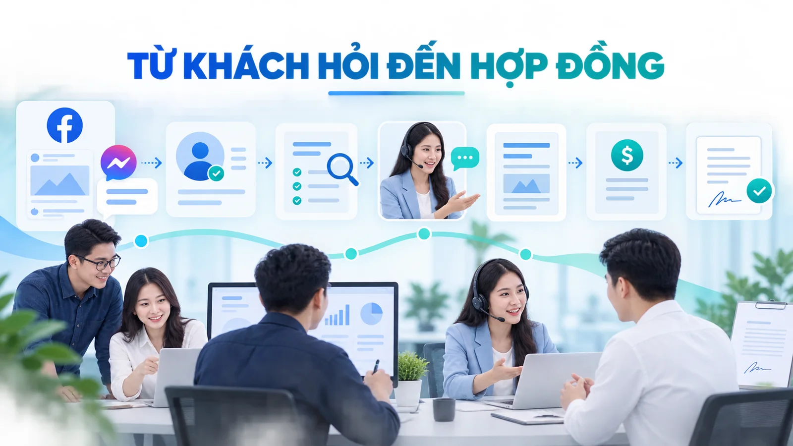Hành trình từ quảng cáo Facebook qua khách hỏi, sàng lọc, tư vấn, đề xuất đến hợp đồng