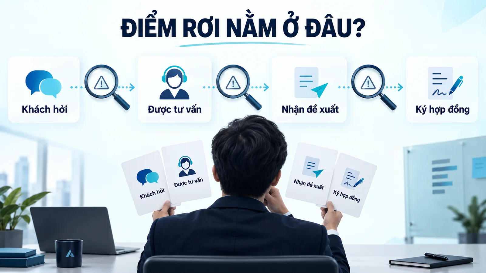 Nhóm tiếp thị và bán hàng xác định điểm rơi từ khách hỏi đến hợp đồng