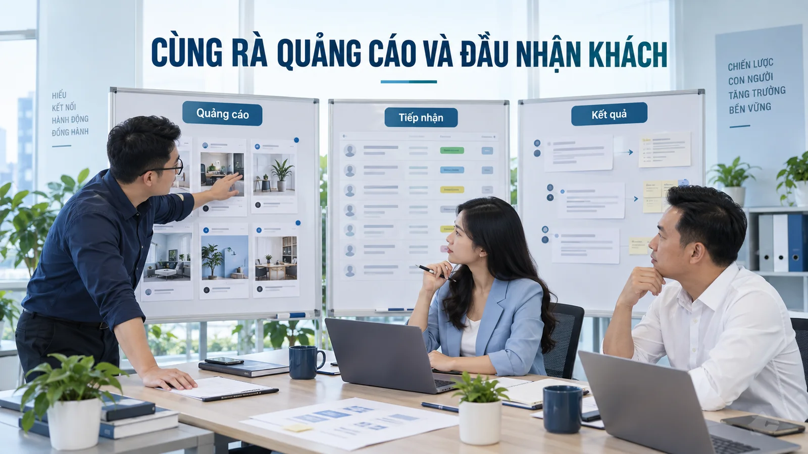 Đội quảng cáo và kinh doanh đối chiếu nguồn quảng cáo, tiếp nhận và kết quả khách hàng
