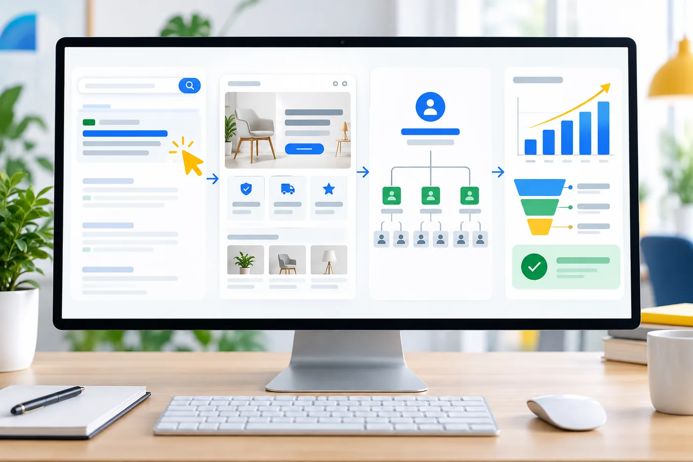 Mô phỏng quảng cáo tìm kiếm, trang đích, cây tài khoản và dữ liệu chuyển đổi Google Ads