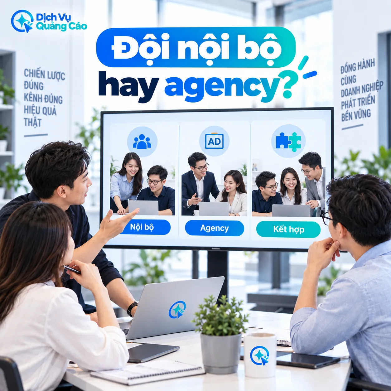 Doanh nghiệp so sánh đội quảng cáo nội bộ, agency và mô hình kết hợp