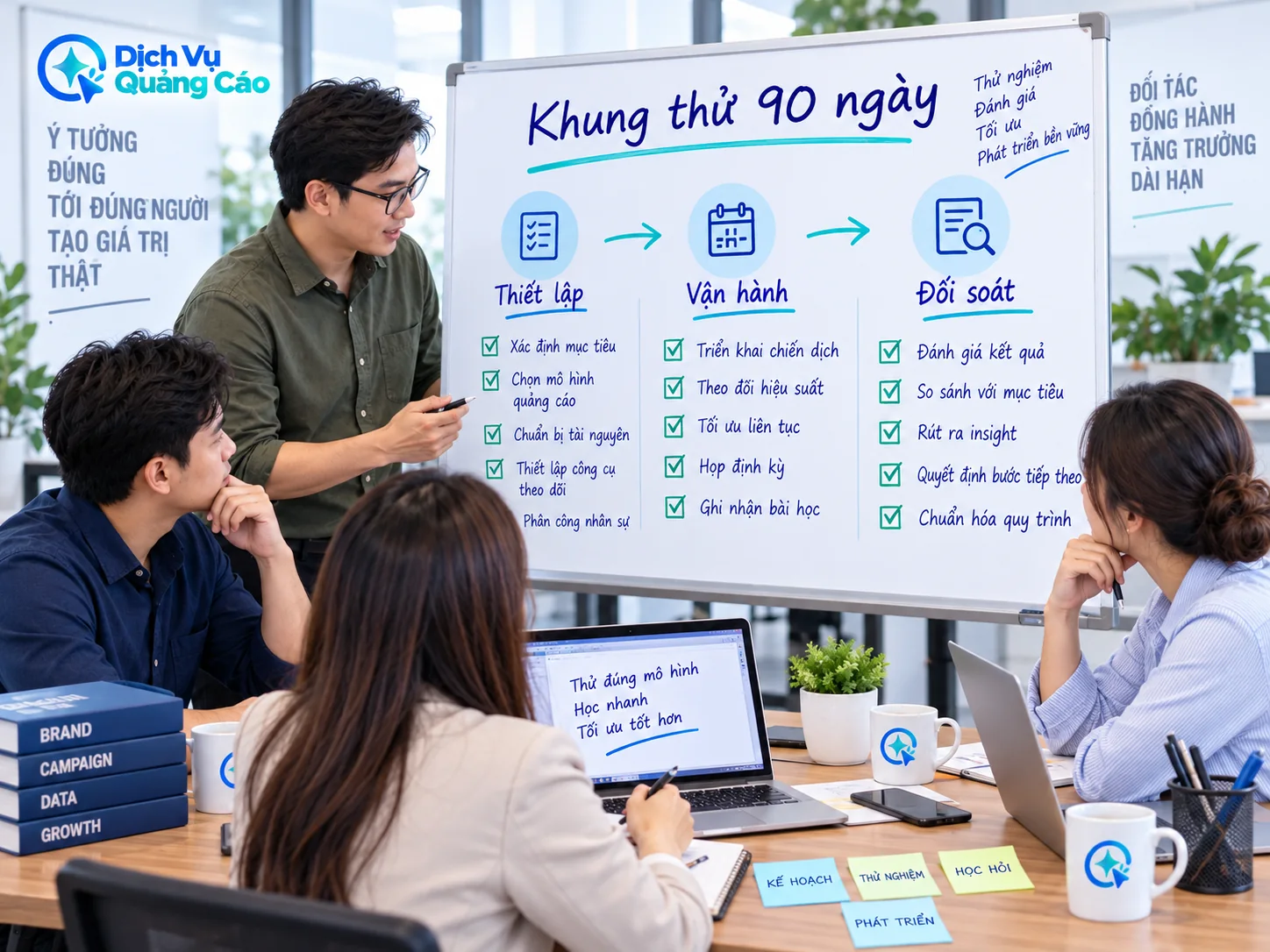 Khung 90 ngày gồm thiết lập, vận hành và đối soát mô hình quảng cáo