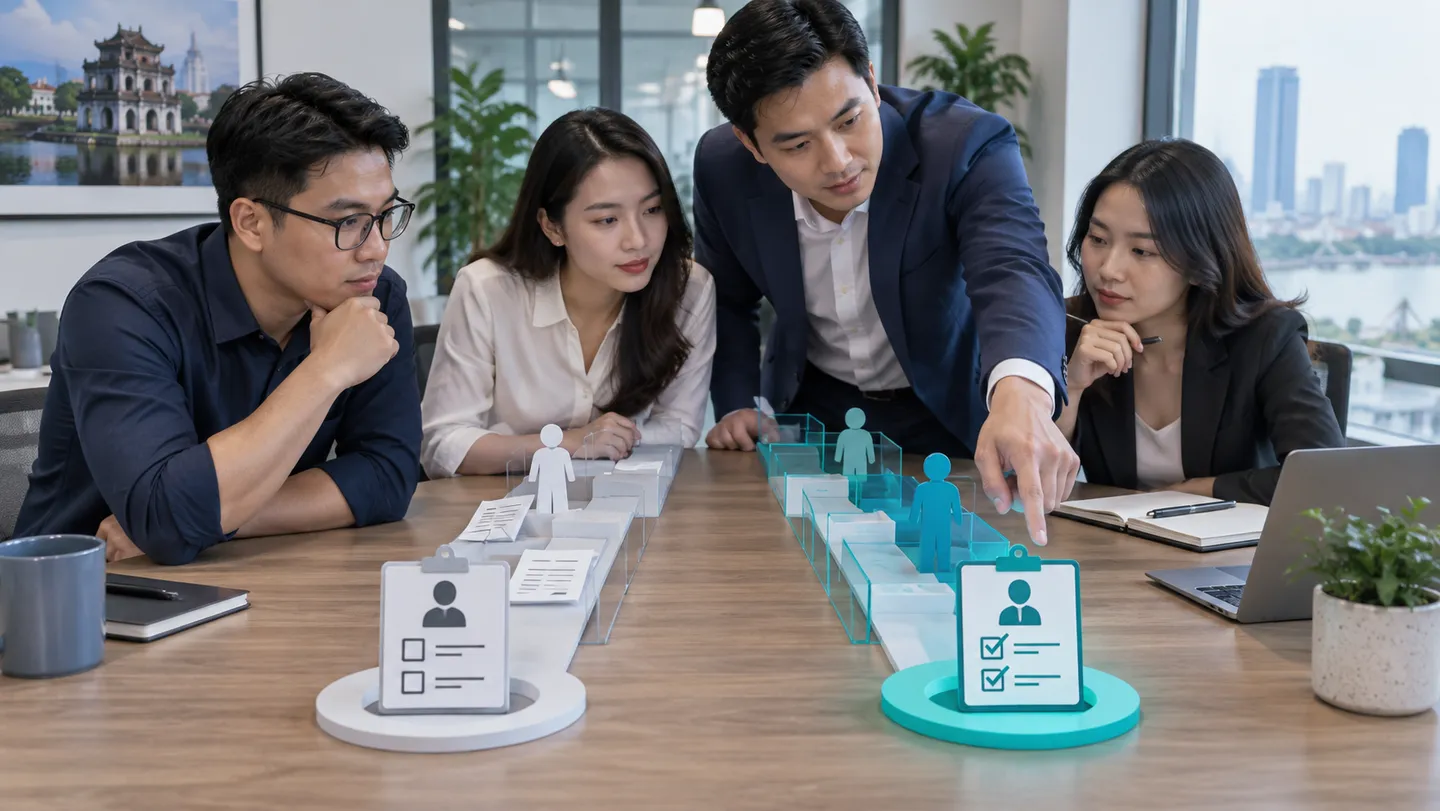 Nhóm phụ trách đối chiếu hai nhánh thử nghiệm và hồ sơ khách phù hợp