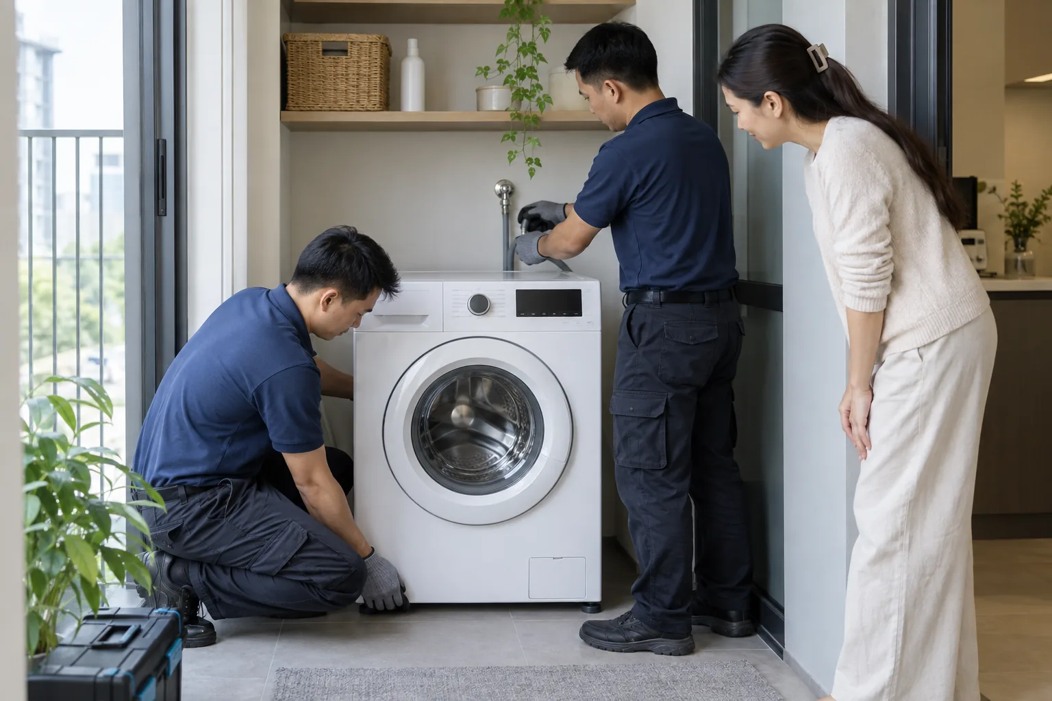 Kỹ thuật viên lắp đặt thiết bị điện máy tại nhà khách