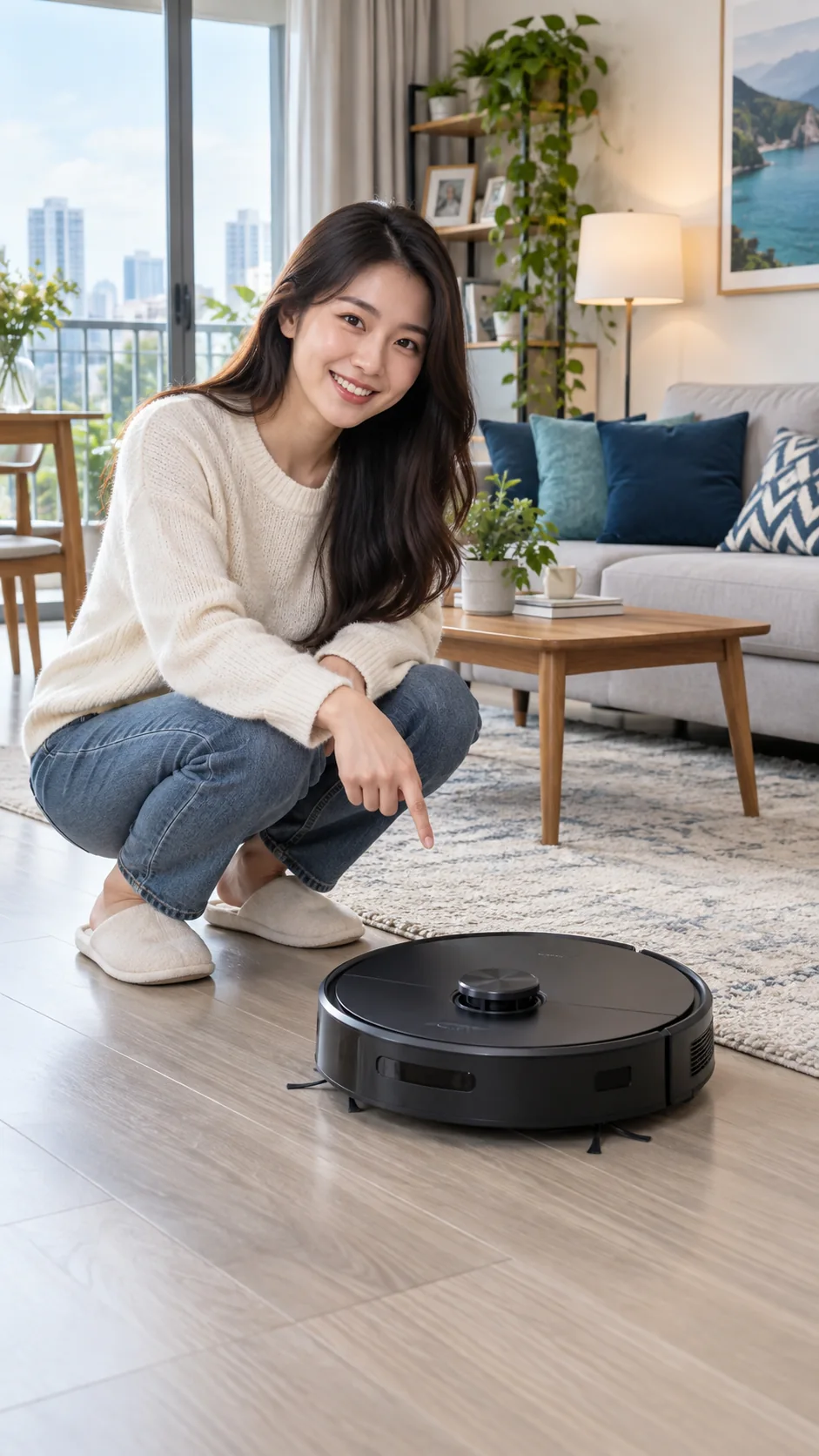 Video dọc minh họa cách dùng robot hút bụi trong nhà
