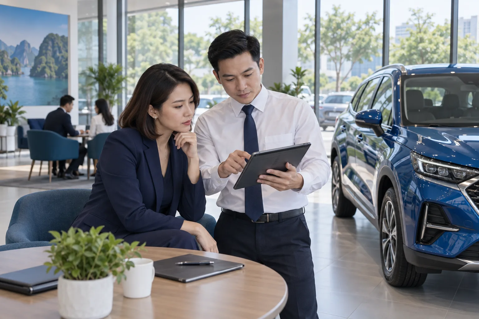 Đội marketing và tư vấn showroom rà danh sách hẹn lái thử