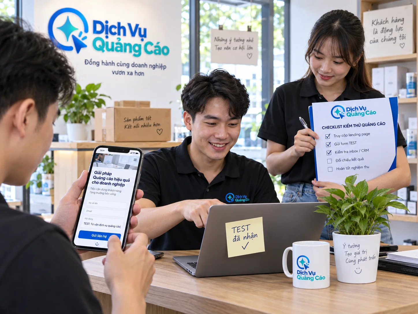 Hai nhân viên thử luồng nhận khách sau khi bàn giao quyền vận hành
