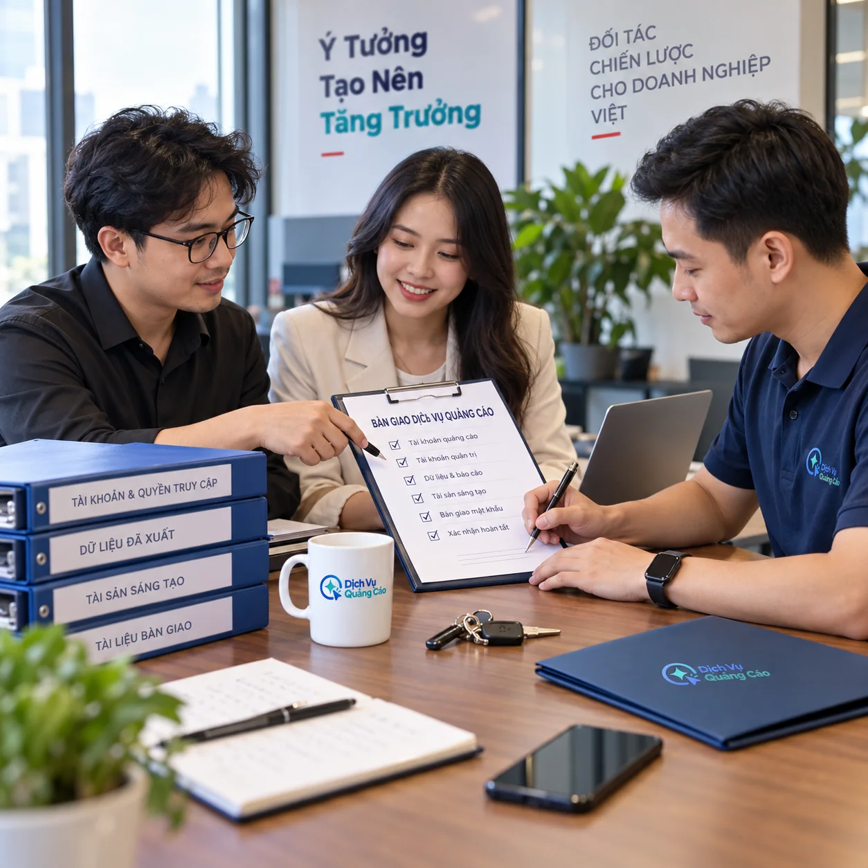 Ba bên rà checklist bàn giao tài sản và quyền truy cập