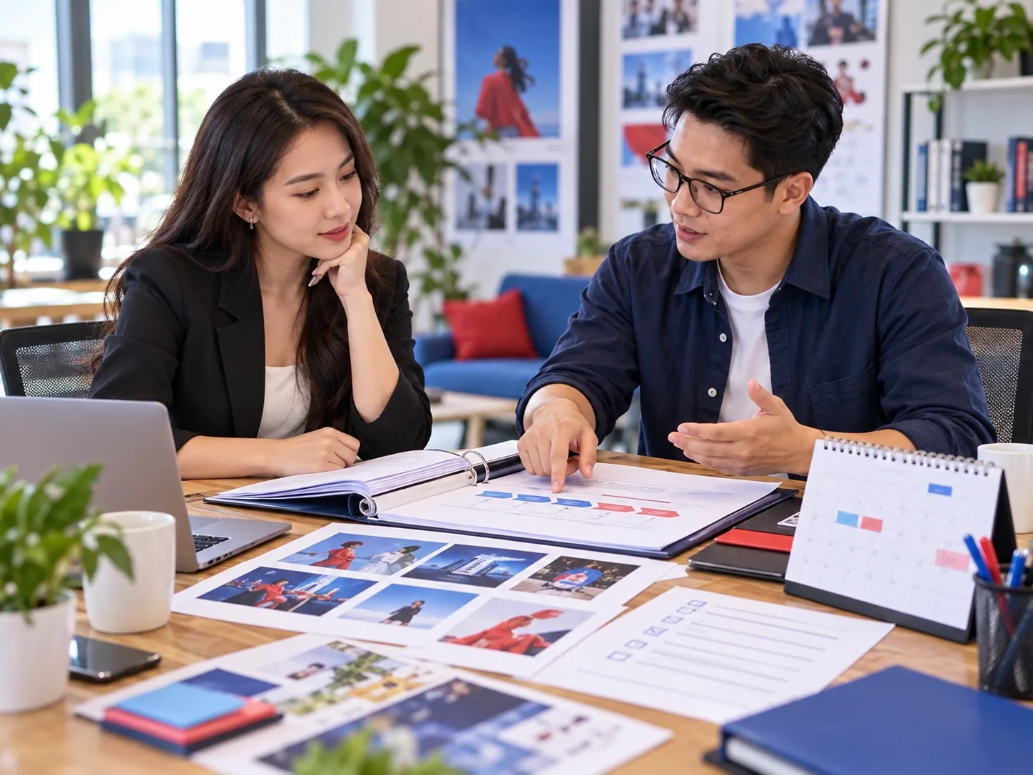 Khách hàng và agency xem kế hoạch cùng các hạng mục dịch vụ vận hành quảng cáo