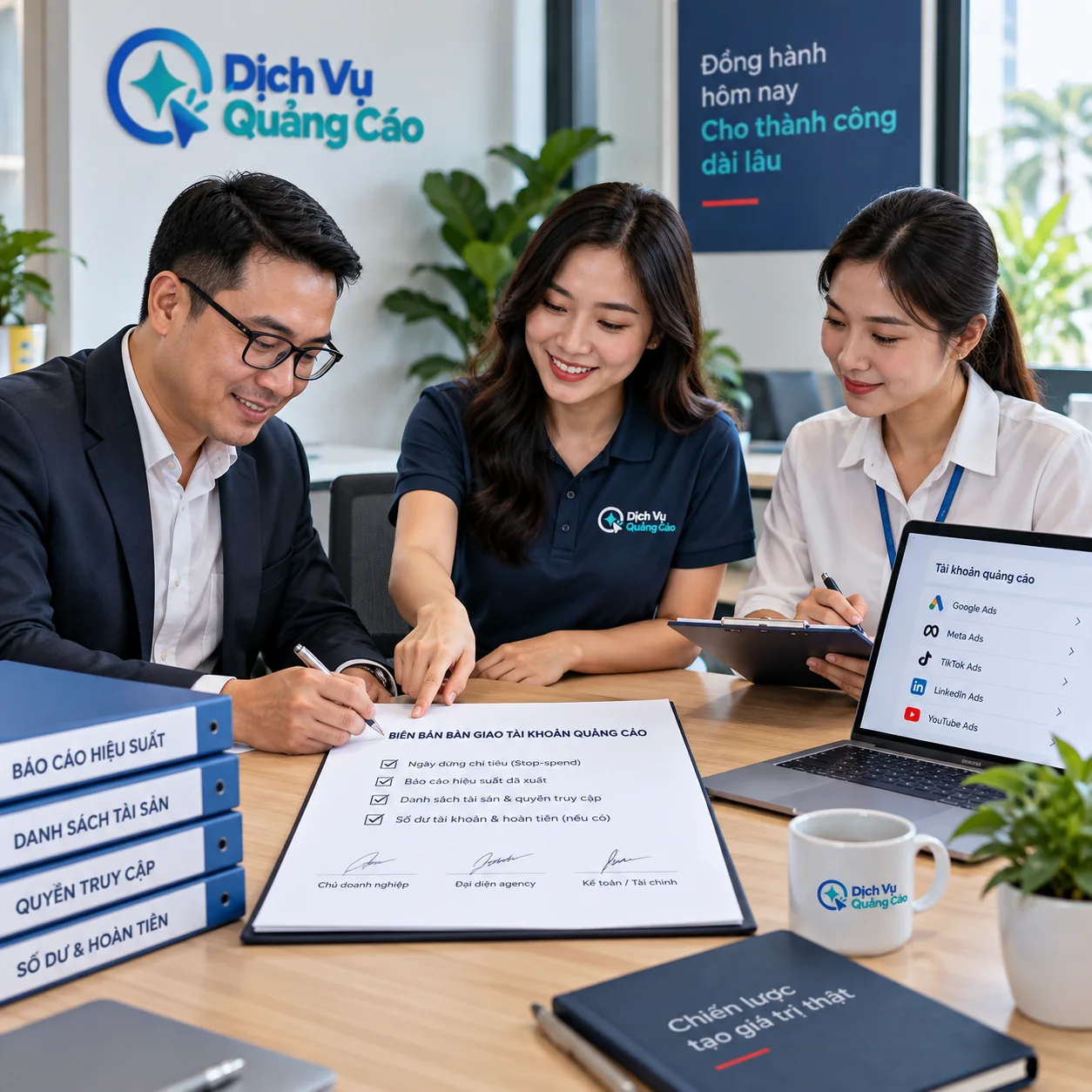 Chủ doanh nghiệp, agency và người làm tài chính xác nhận ngày dừng, danh sách tài sản và số dư