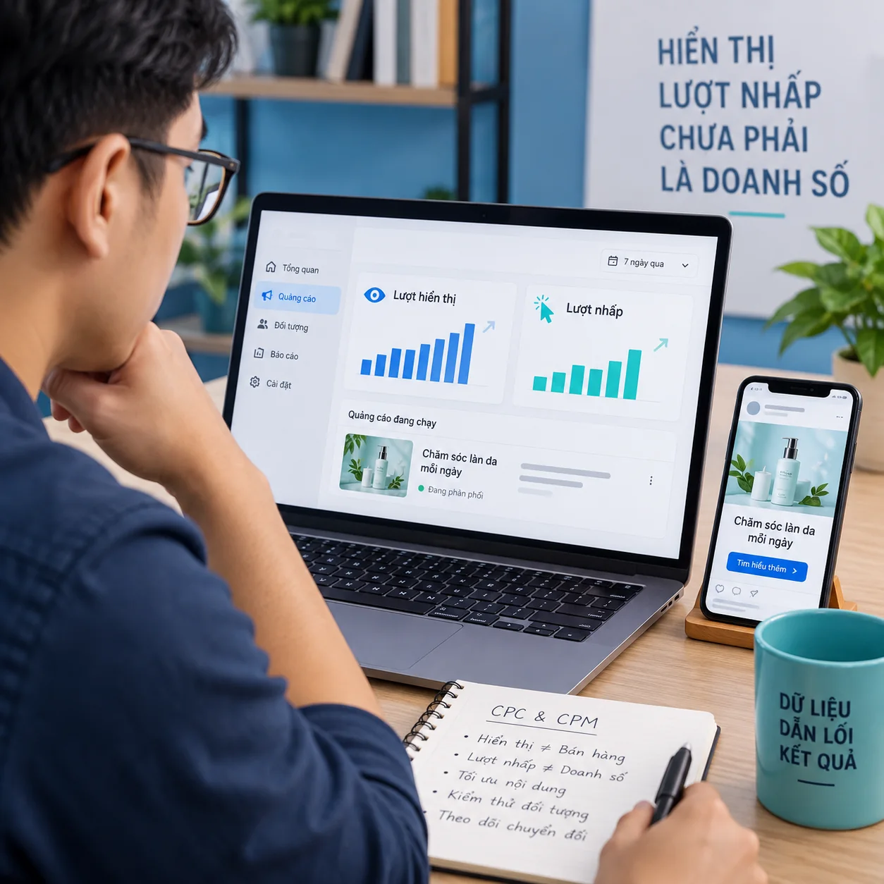 Người phụ trách quảng cáo xem lượt hiển thị, lượt nhấp và mẫu quảng cáo trên màn hình