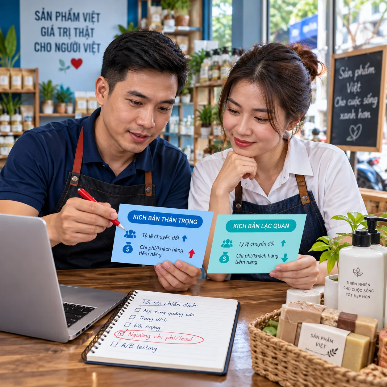 Chủ cửa hàng so kịch bản thận trọng và lạc quan cho tỷ lệ chuyển đổi và chi phí khách
