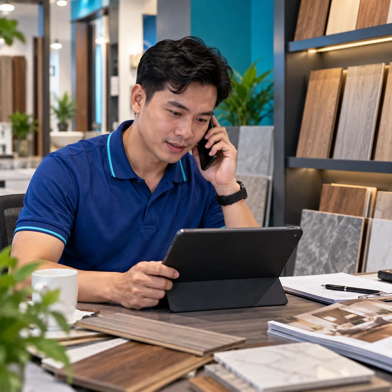 Nhân viên showroom gọi điện xác minh nhu cầu khách sau khi nhận biểu mẫu