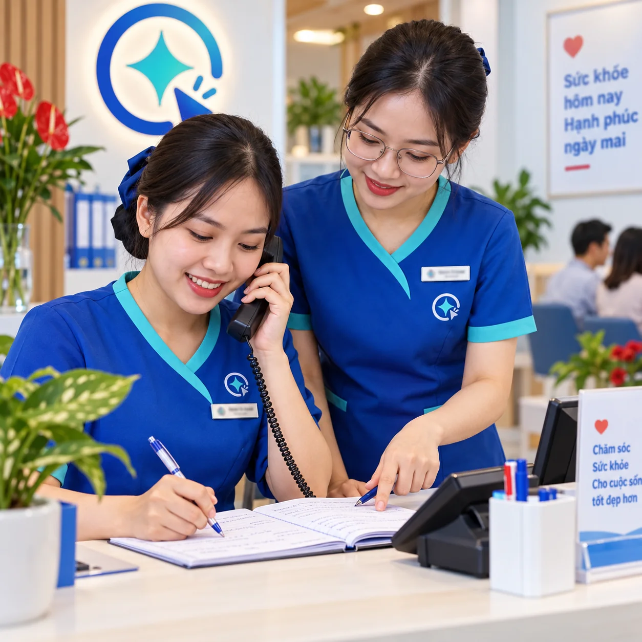 Nhân viên tiếp nhận cuộc gọi và ghi nhu cầu, lịch hẹn của khách