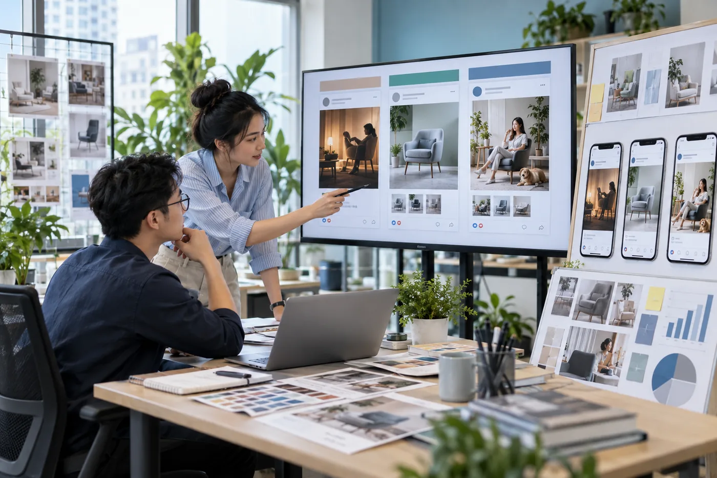 Đội nội dung so sánh các mẫu quảng cáo Facebook cho cùng một sản phẩm nội thất