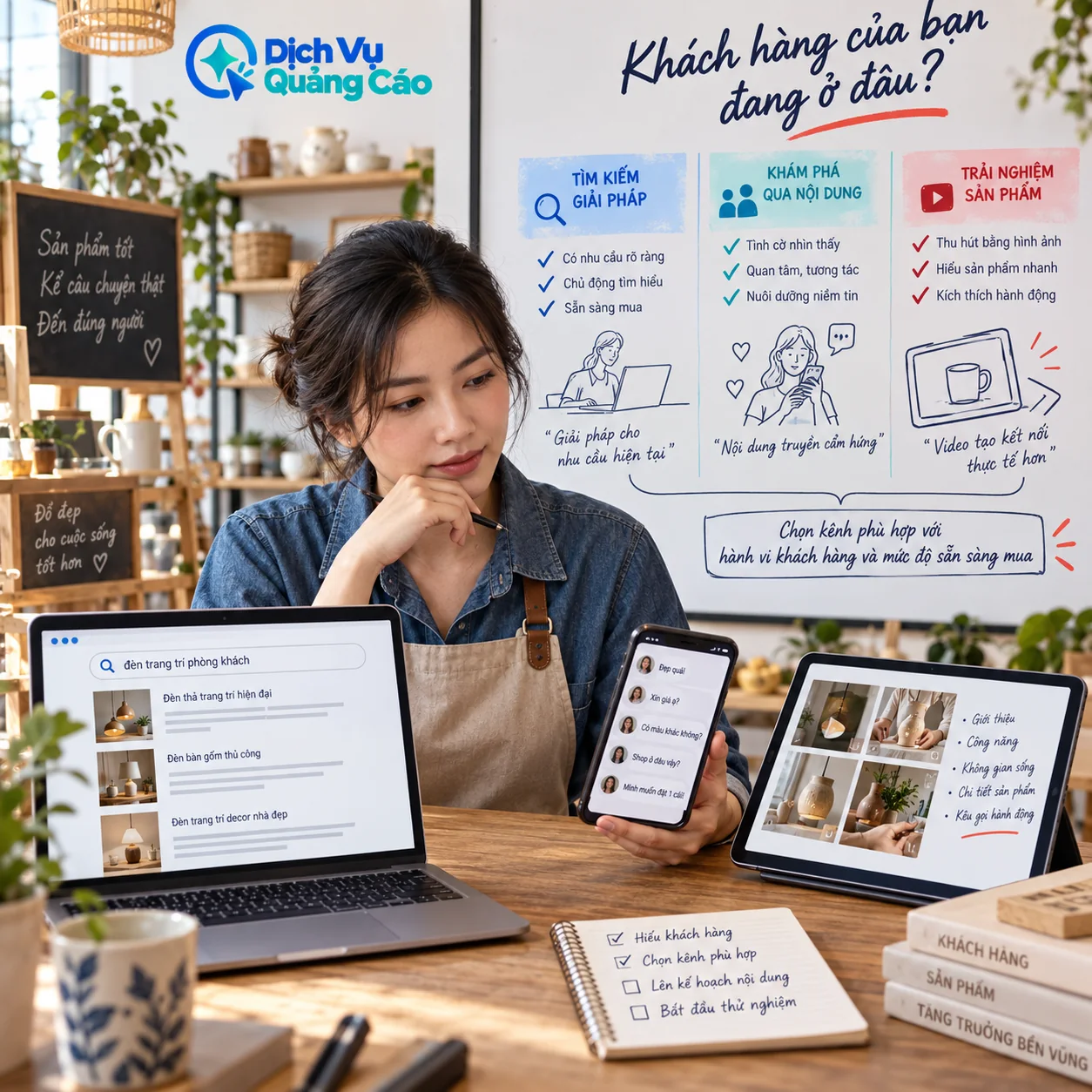 Chủ cửa hàng so hành vi tìm kiếm, nhắn tin và xem video trước khi chọn kênh quảng cáo