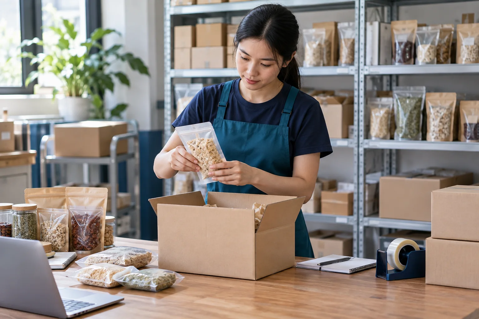 Nhân viên kiểm tra đúng quy cách sản phẩm trước khi đóng đơn hàng trực tuyến