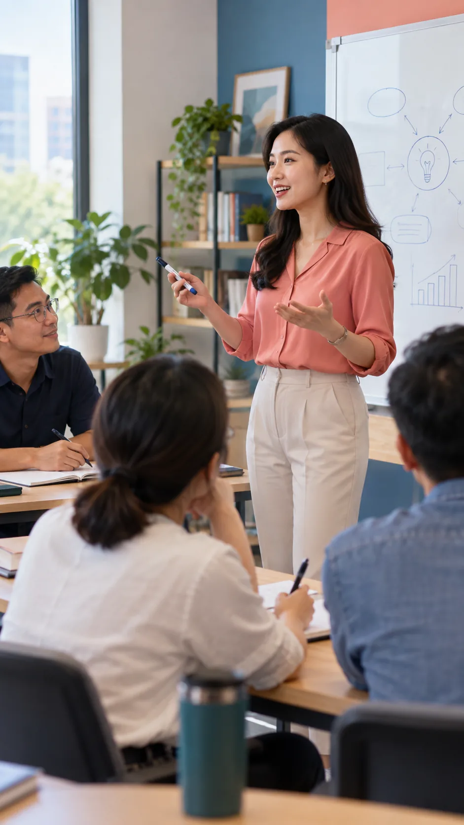 Giảng viên trình bày trước lớp người lớn minh họa quảng cáo TikTok