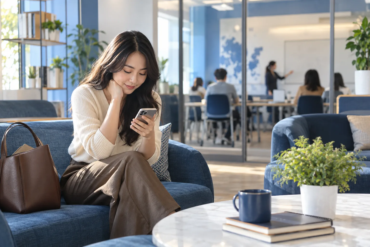 Người học trưởng thành tìm hiểu chương trình trên điện thoại