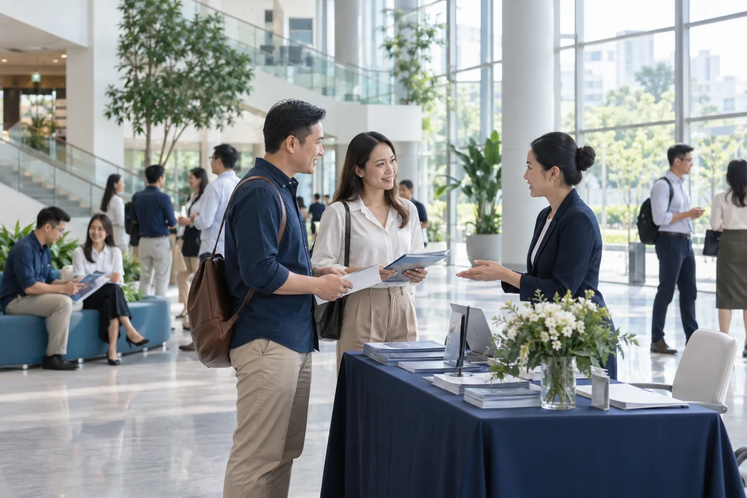 Người học trưởng thành trao đổi với tư vấn viên trong ngày giới thiệu chương trình