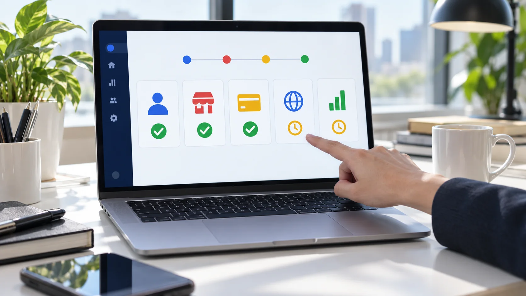 Mô phỏng bảng rà quyền, hồ sơ doanh nghiệp, thanh toán, website và đo chuyển đổi trước khi bàn giao tài khoản Google Ads