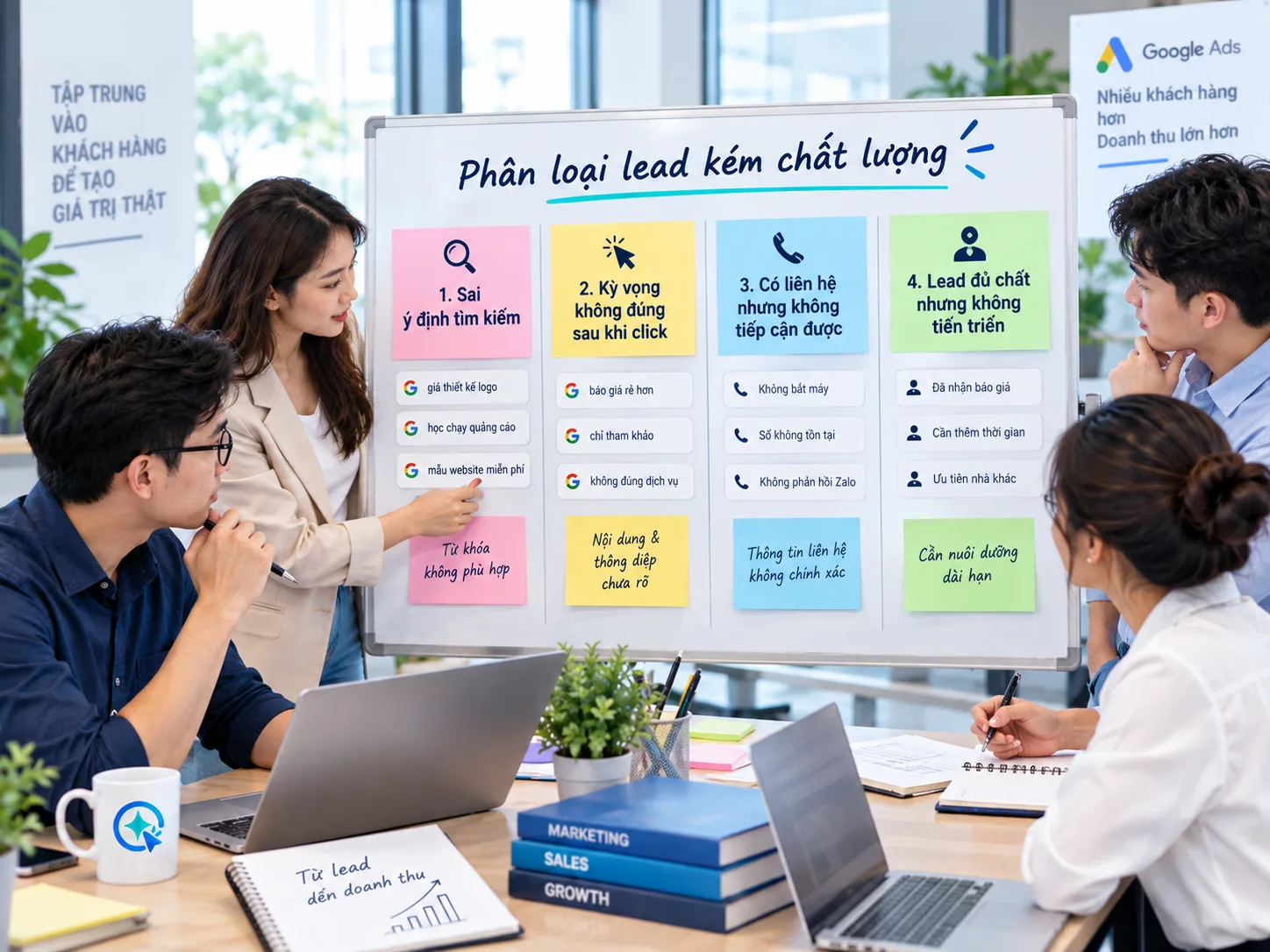 Bảng phân loại sai ý định tìm kiếm, sai kỳ vọng, không liên hệ được và chưa đi tiếp trong bán hàng