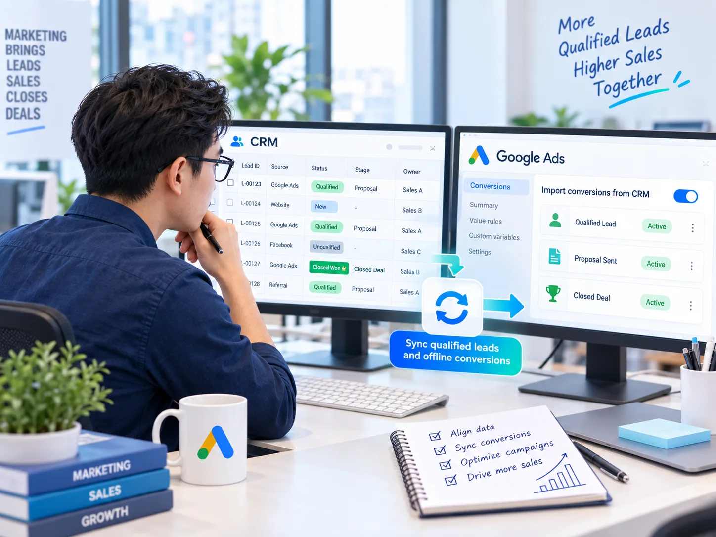Mô phỏng việc đối chiếu khách đủ điều kiện và giai đoạn bán hàng từ CRM với Google Ads