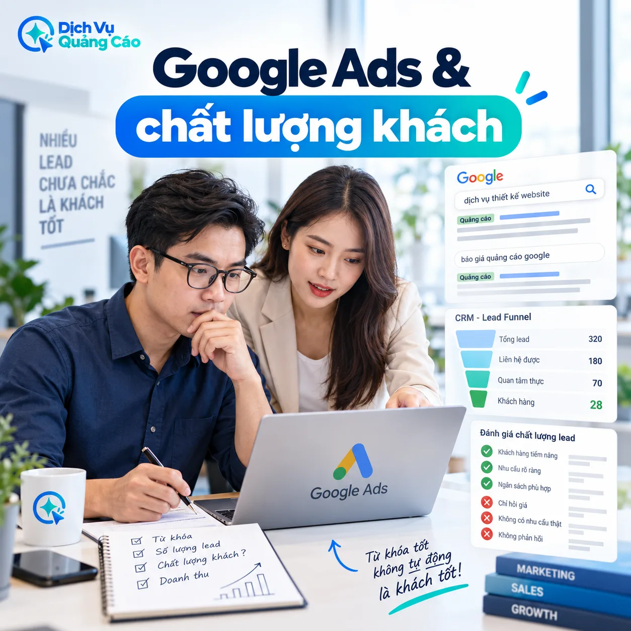 Nhóm marketing đánh giá chất lượng khách hàng từ Google Ads và CRM