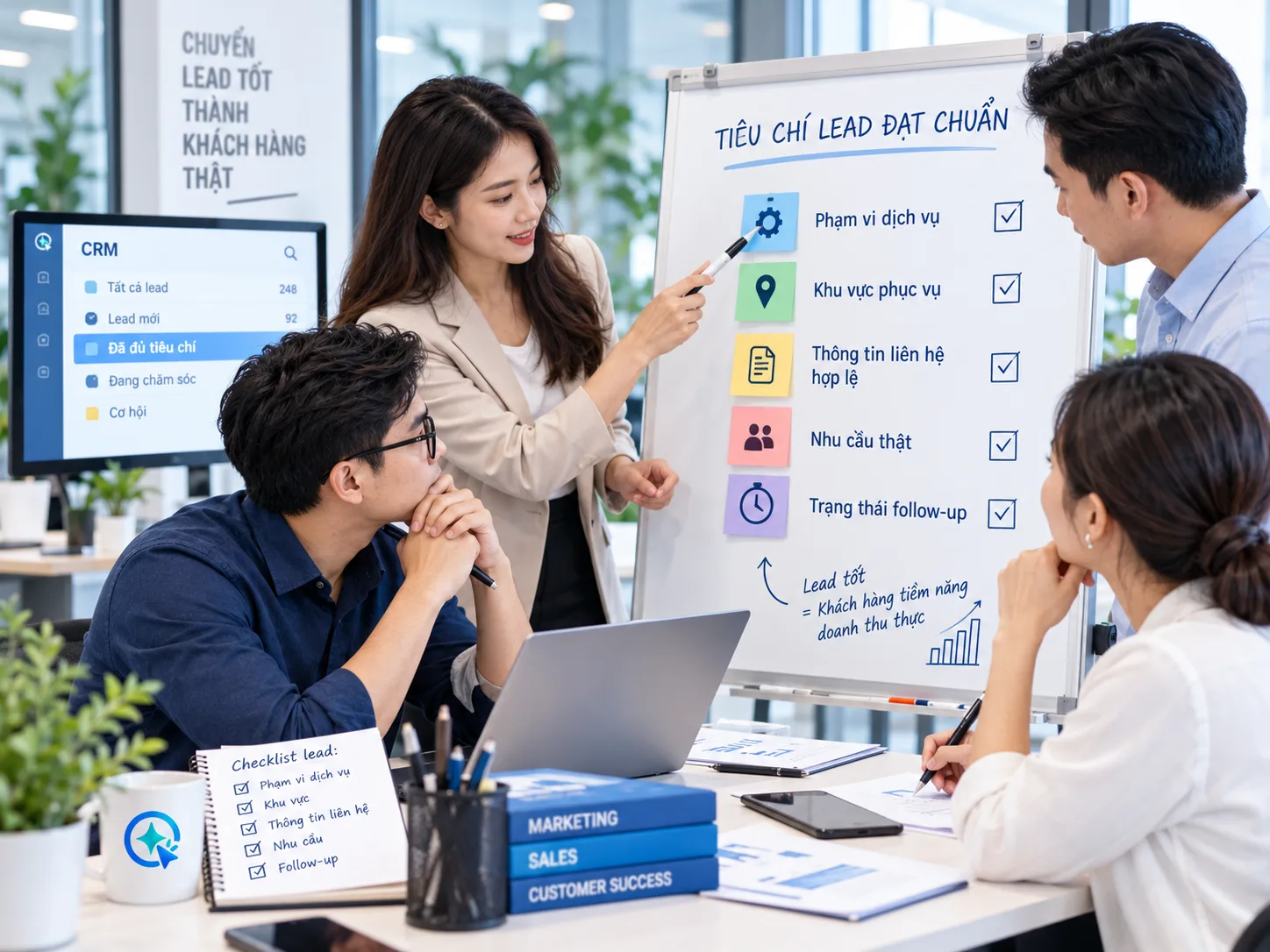 Nhóm marketing và bán hàng thống nhất phạm vi dịch vụ, khu vực, thông tin liên hệ và nhu cầu thực