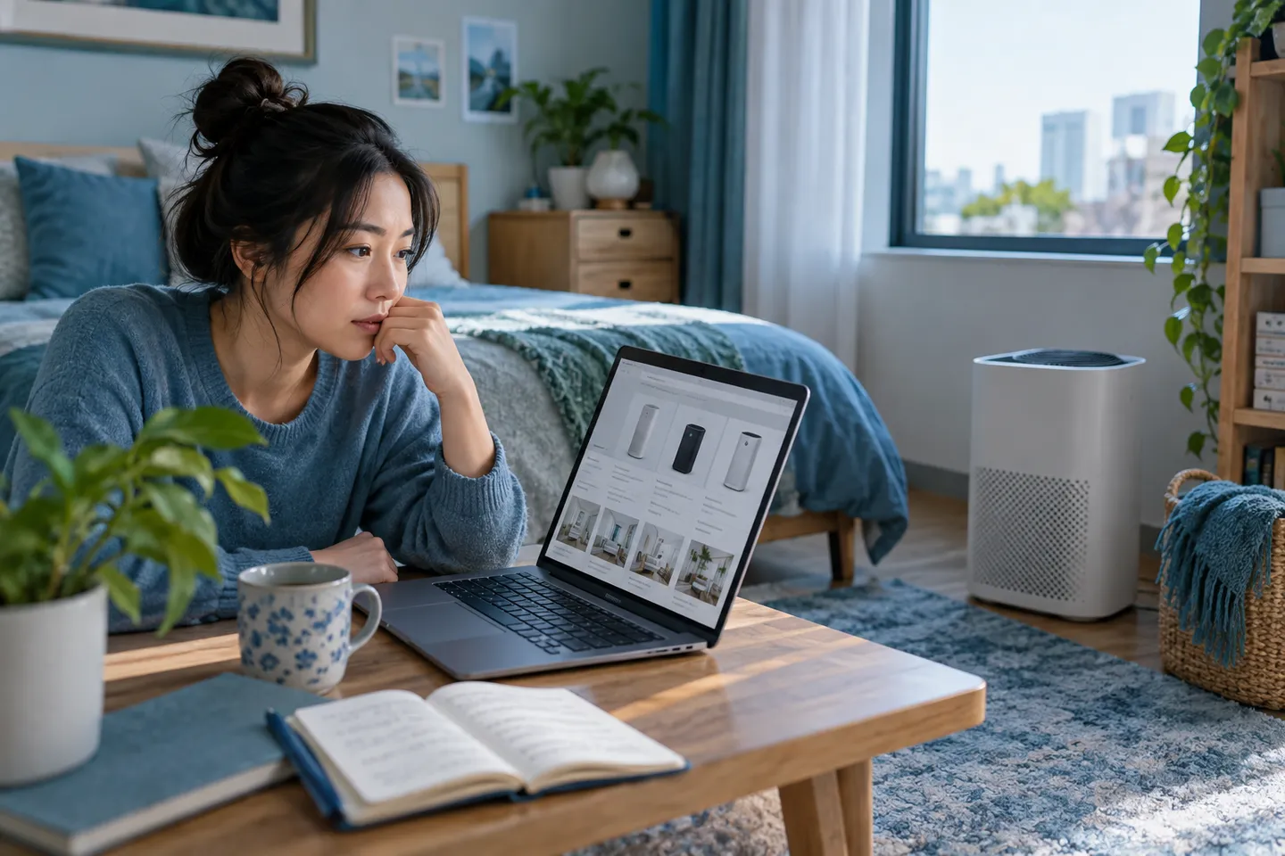 Người mua nghiên cứu máy lọc không khí tại nhà trước khi chọn sản phẩm