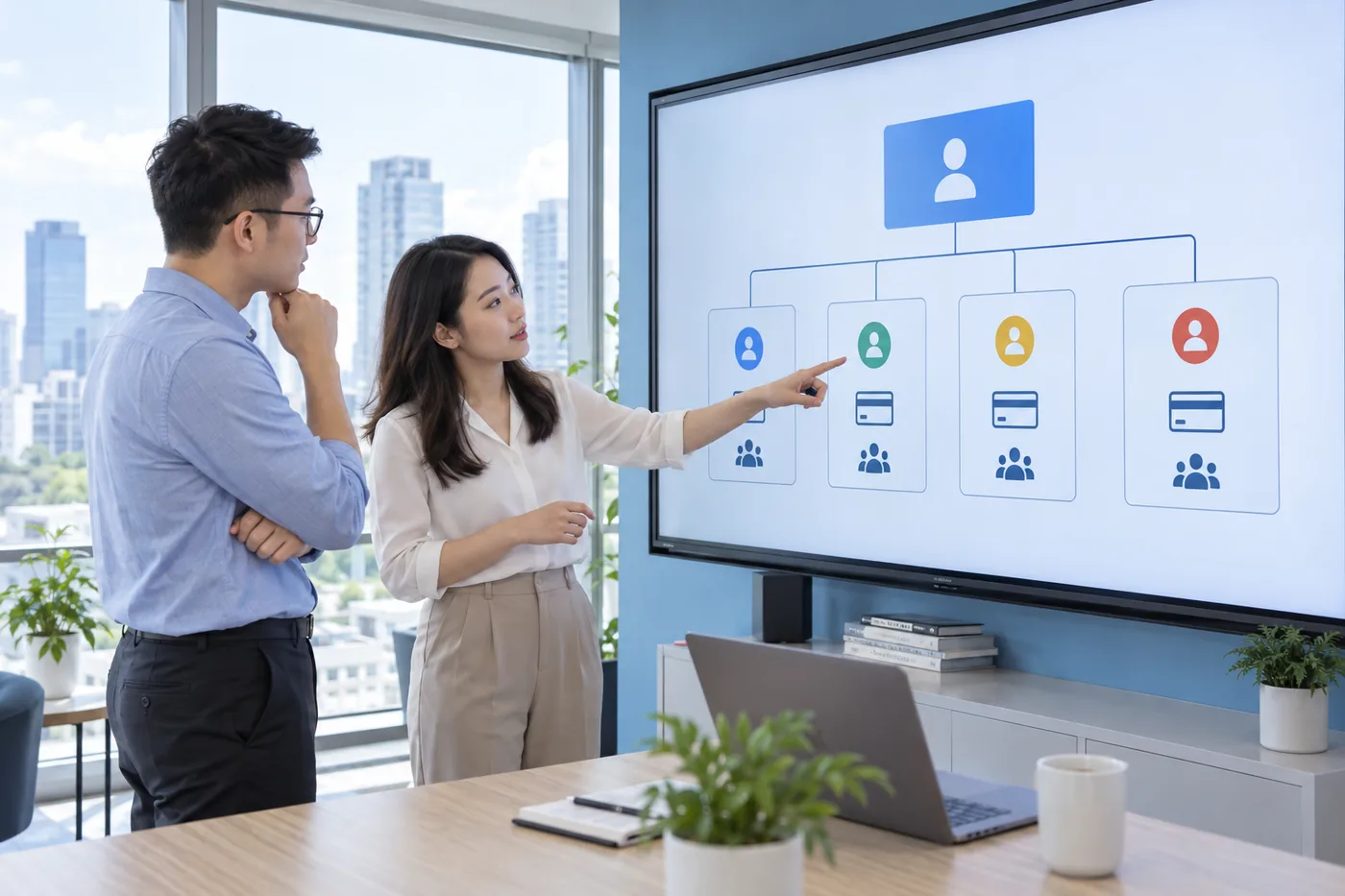 Sơ đồ tài khoản Manager liên kết các tài khoản khách và quyền quản trị