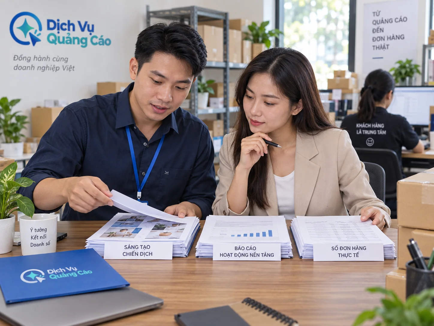 Nhóm quảng cáo đối chiếu sáng tạo, báo cáo nền tảng và đơn hàng thực tế