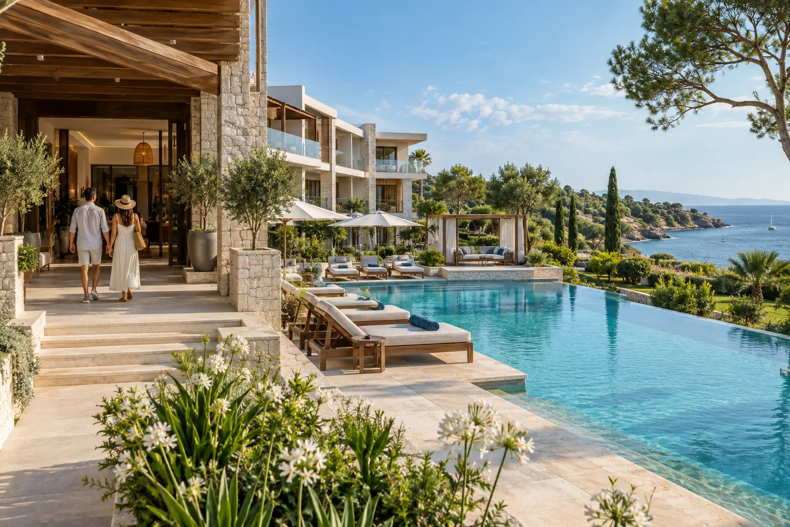 Khu resort và hồ bơi minh họa trang đích quảng cáo Google