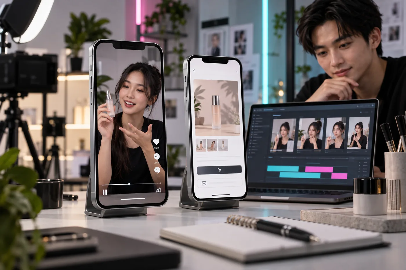 Mô phỏng quảng cáo TikTok dạng video dọc và trang sản phẩm