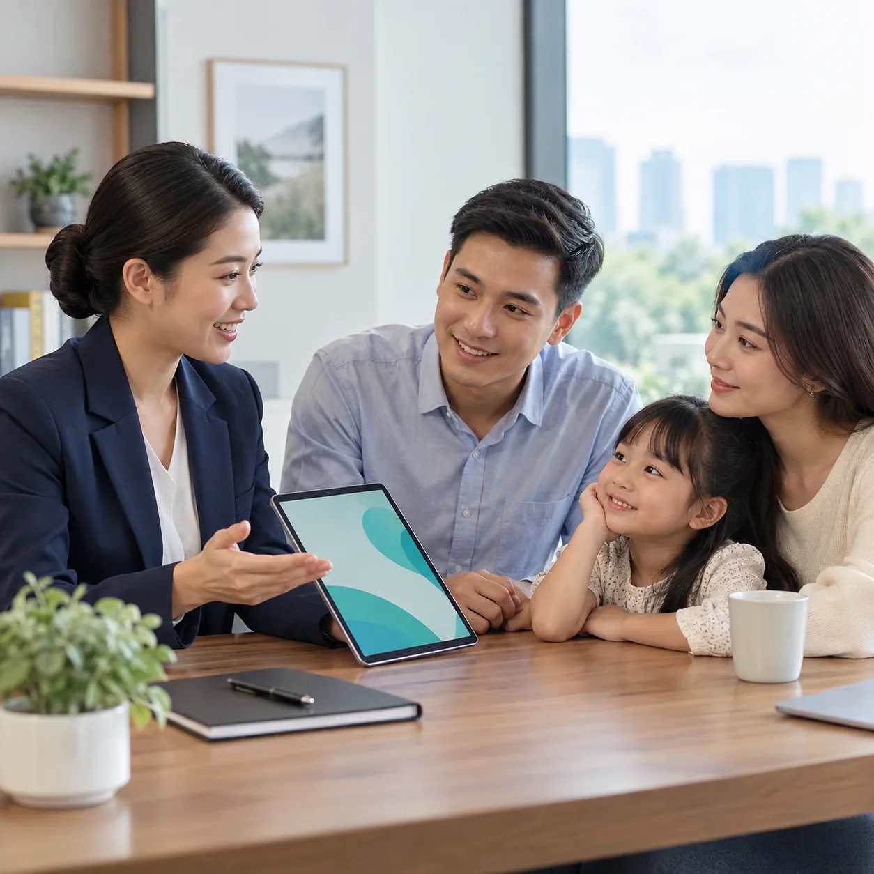Mẫu ảnh Meta Feed chuyên viên tư vấn bảo hiểm cho một gia đình