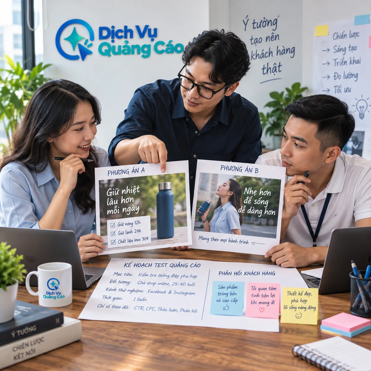 Nhóm marketing so hai phương án thông điệp quảng cáo cho cùng sản phẩm