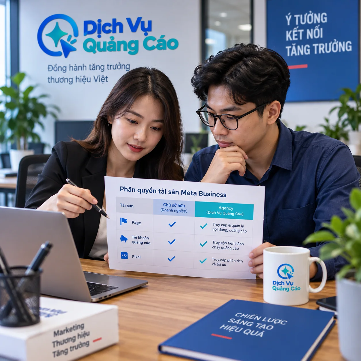 Chủ doanh nghiệp và agency xem bảng tài sản Page, tài khoản quảng cáo, Pixel cùng quyền truy cập