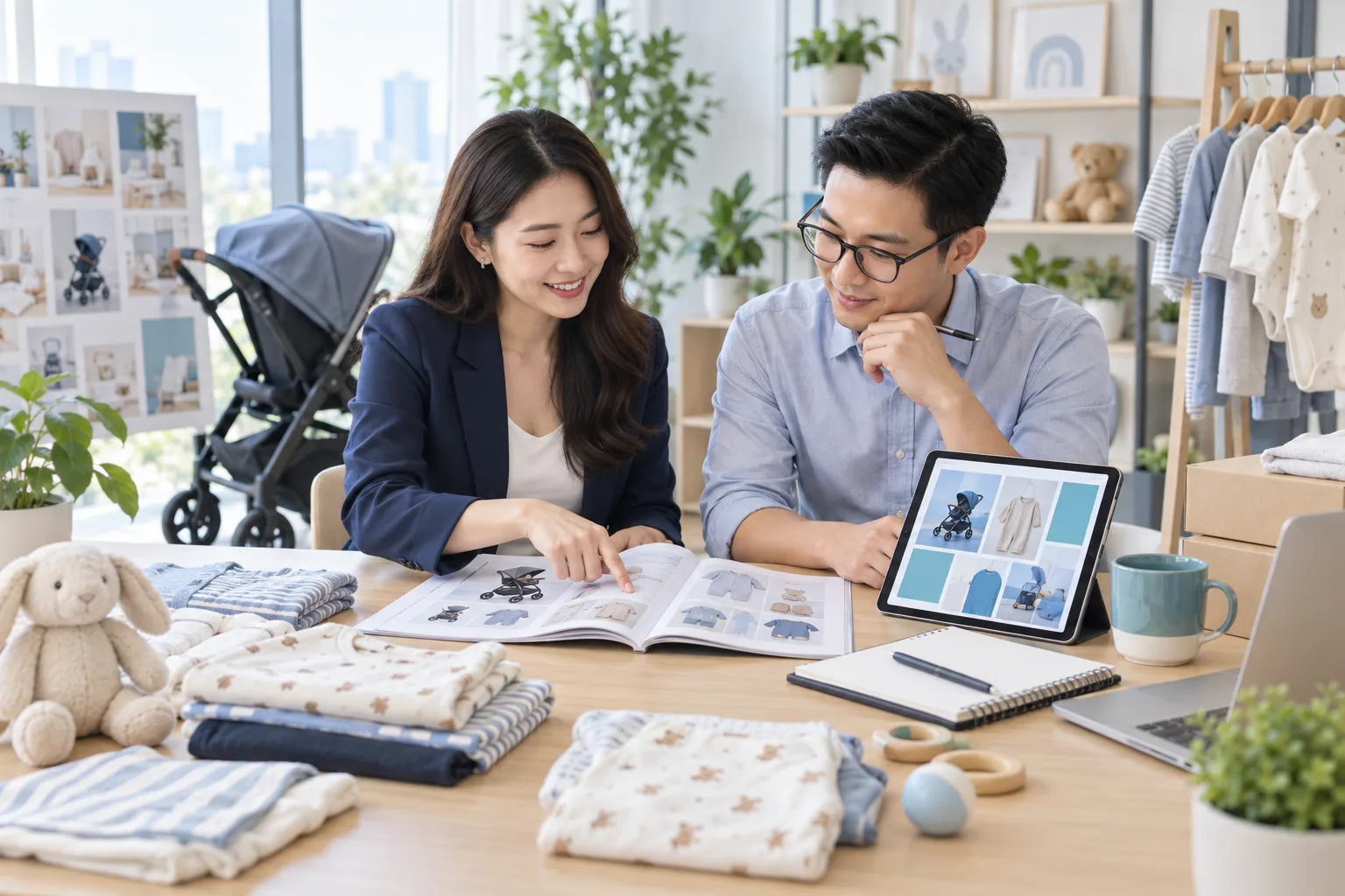 Đội ngũ cửa hàng và quảng cáo cùng rà danh mục sản phẩm mẹ và bé