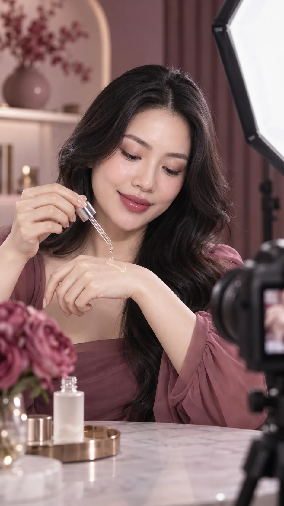 Người sáng tạo nội dung giới thiệu mỹ phẩm trong video dọc minh họa TikTok