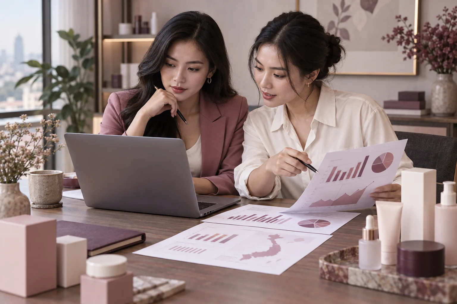 Nhân sự phân tích đơn hàng và hiệu quả quảng cáo mỹ phẩm