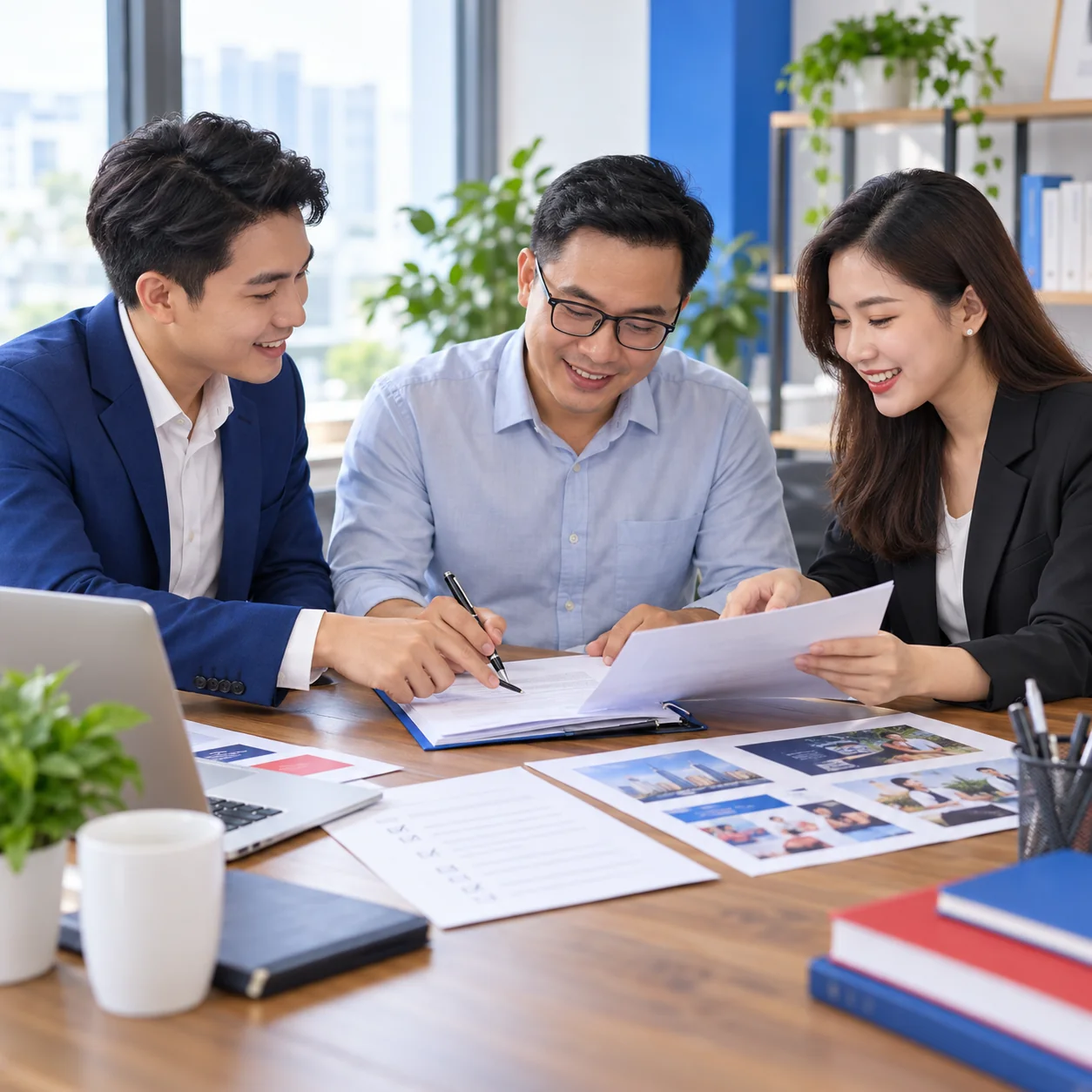 Doanh nghiệp và agency cùng xem hồ sơ để nghiệm thu dịch vụ quảng cáo