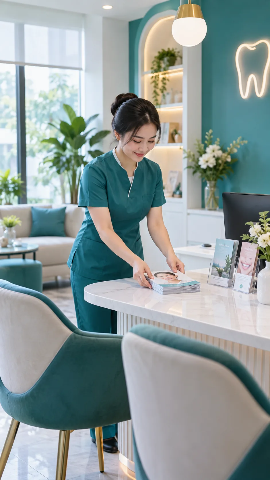 Nhân viên chuẩn bị không gian phòng khám minh họa quảng cáo TikTok