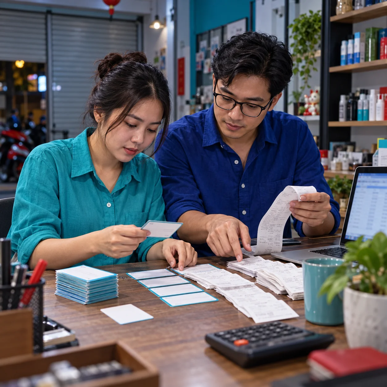 Quản lý cửa hàng đối chiếu thẻ lịch hẹn với các hóa đơn bán thực tế