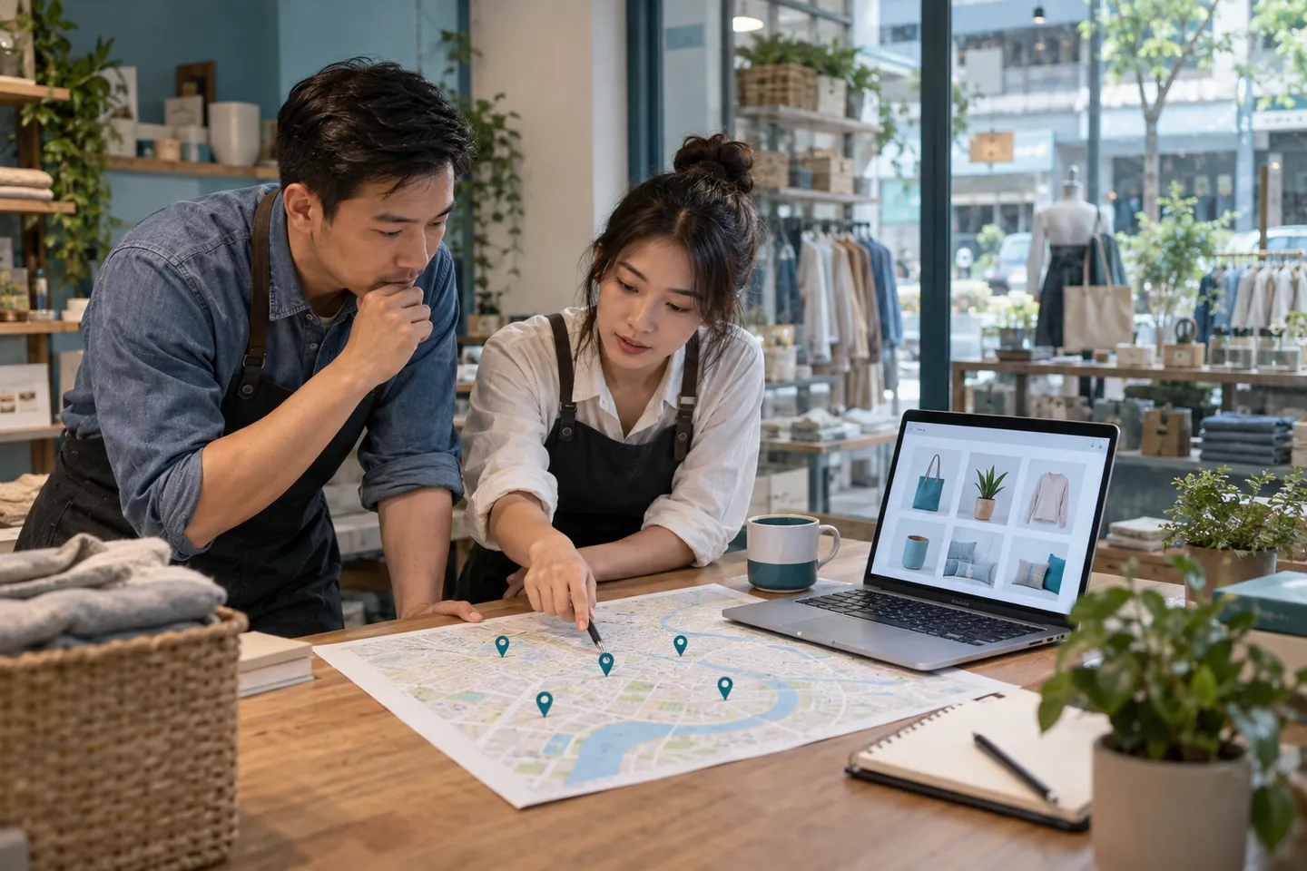 Nhân viên đối chiếu vị trí các điểm bán với kênh bán online