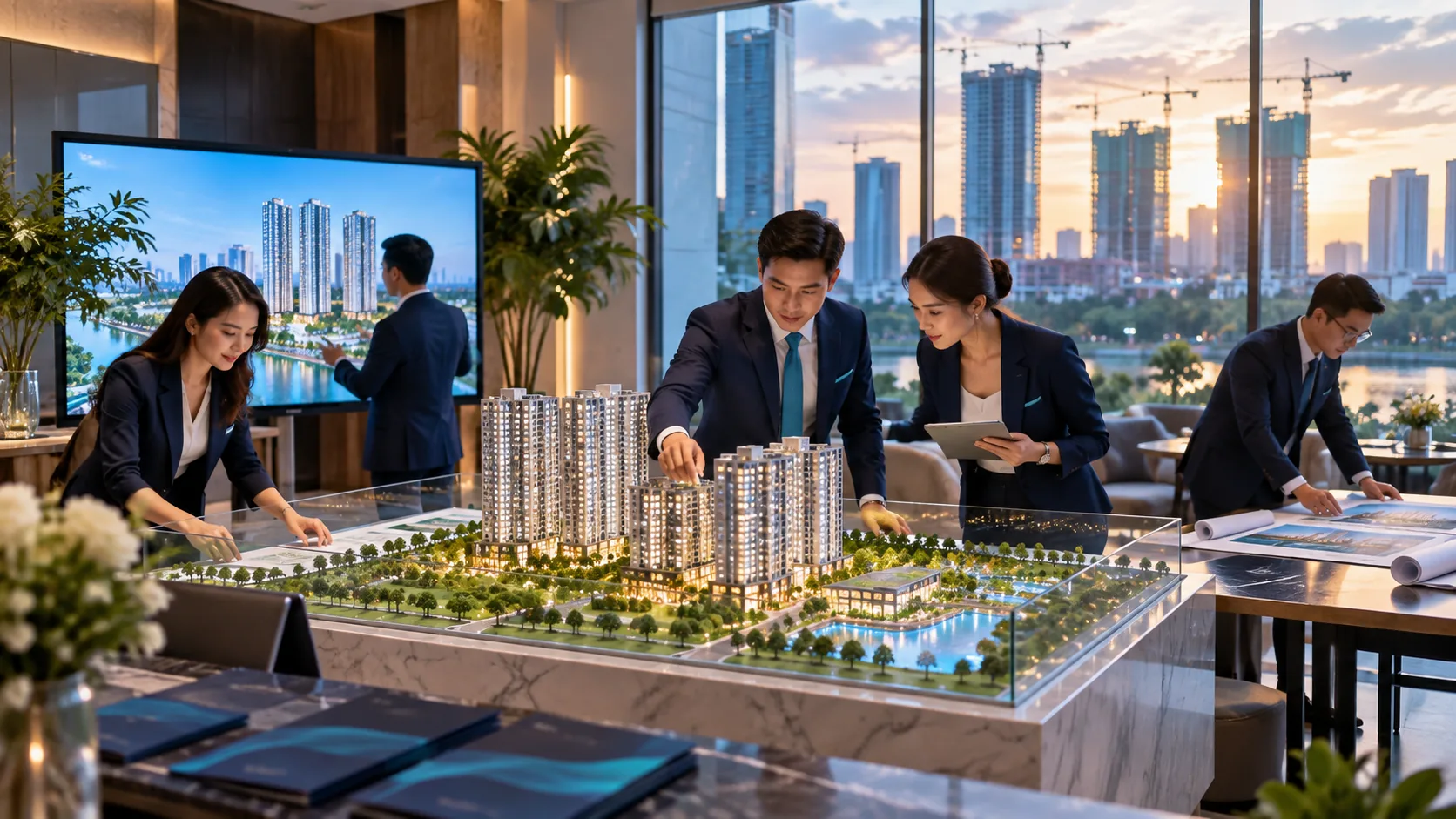 Đội dự án chuẩn bị sa bàn và tài liệu cho giai đoạn mở bán