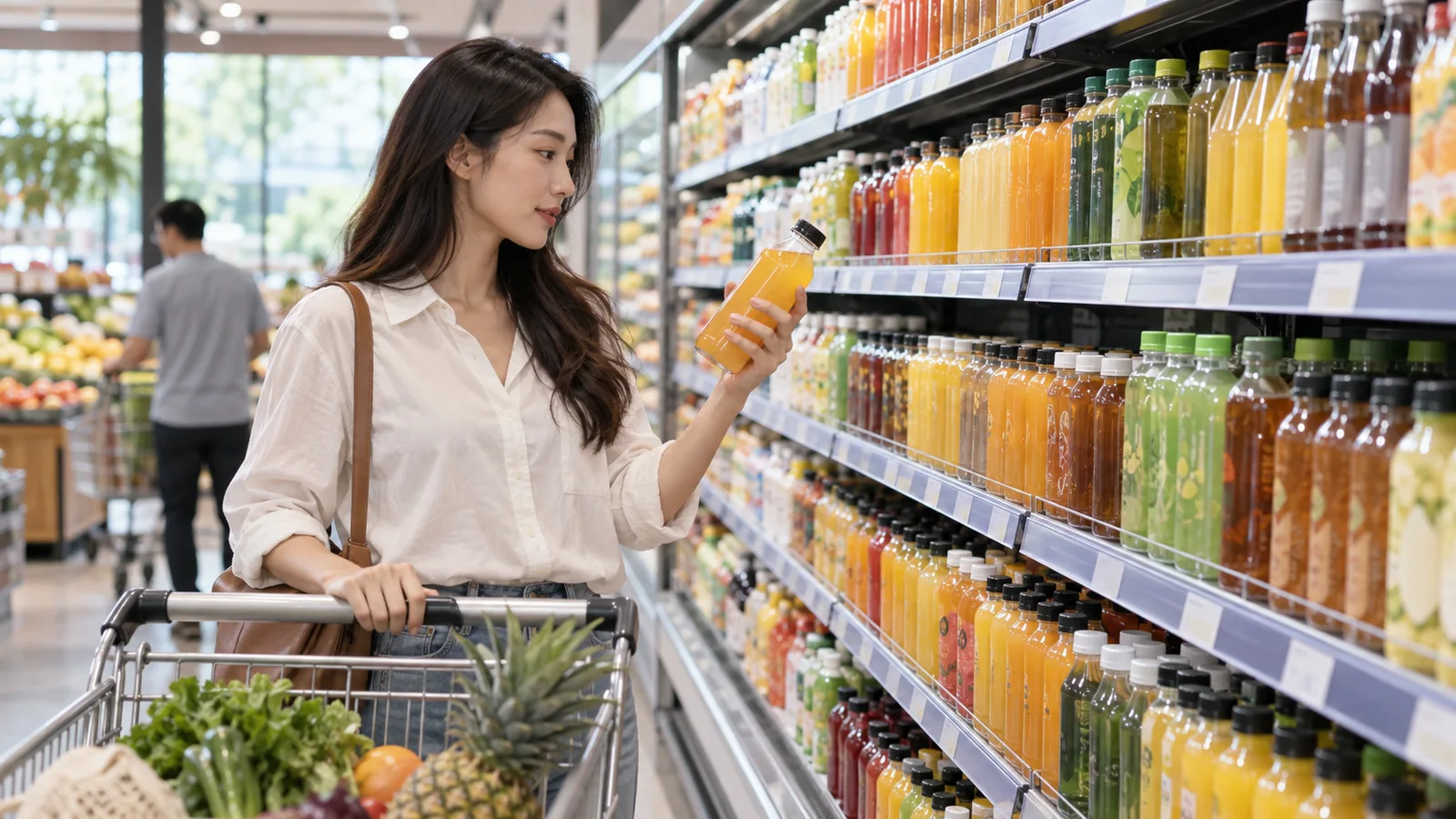 Khách lựa chọn đồ uống tại siêu thị trong mẫu hình quảng cáo Google