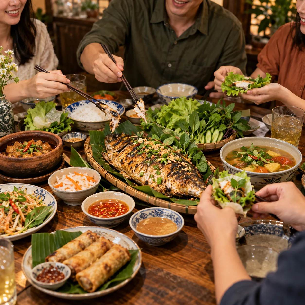 Bữa ăn nhóm tại nhà hàng Việt minh họa mẫu Facebook Feed