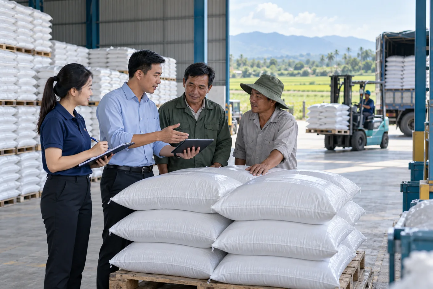 Nhà phân phối và đội quảng cáo đối chiếu sản phẩm, quy cách và khả năng giao hàng tại kho