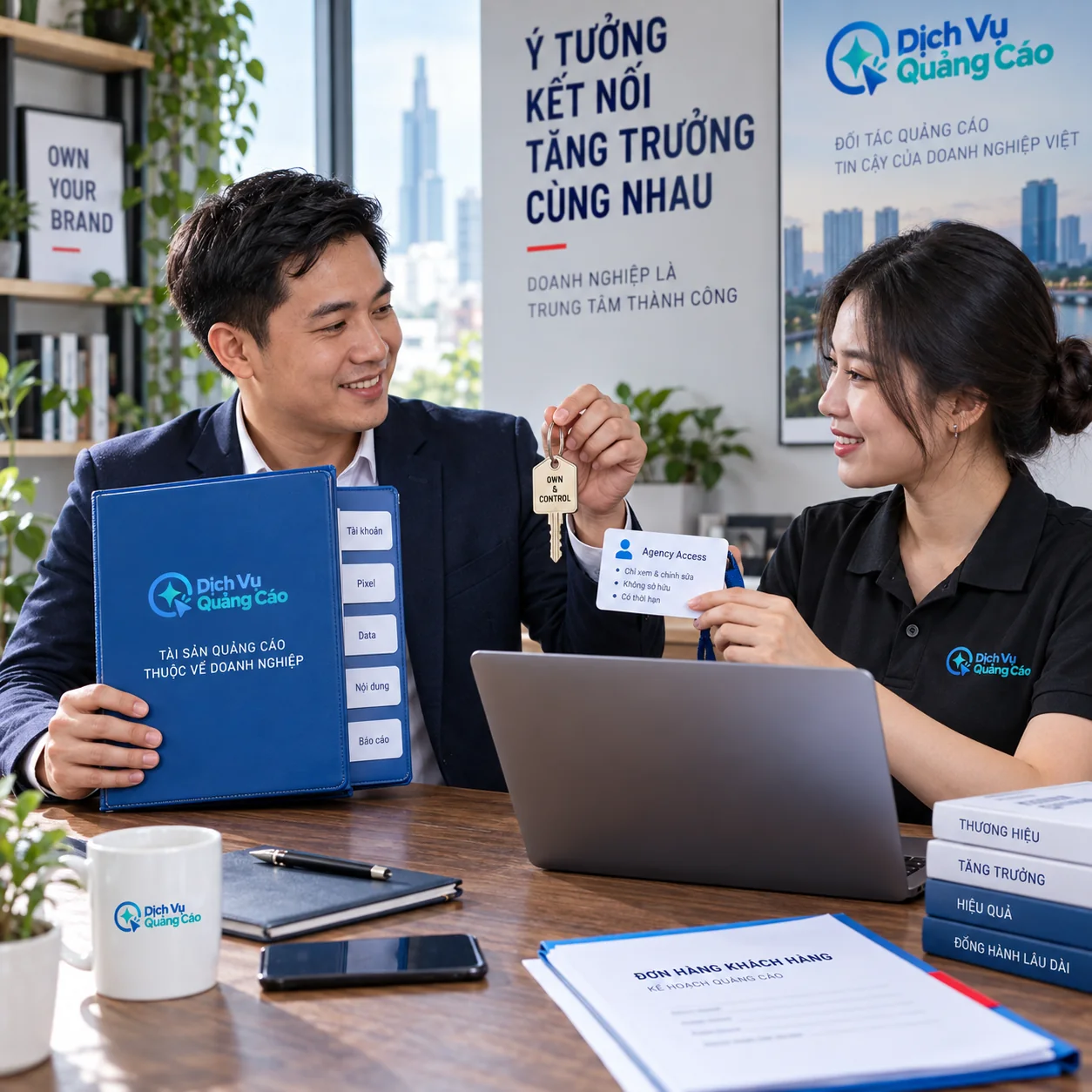 Chủ doanh nghiệp giữ hồ sơ tài sản và chìa khóa, nhân viên agency nhận quyền truy cập làm việc